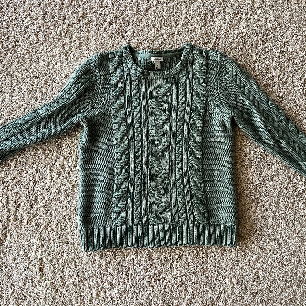Ladies LL Bean Olive Green  Cotton pullover sweater Size P Medium